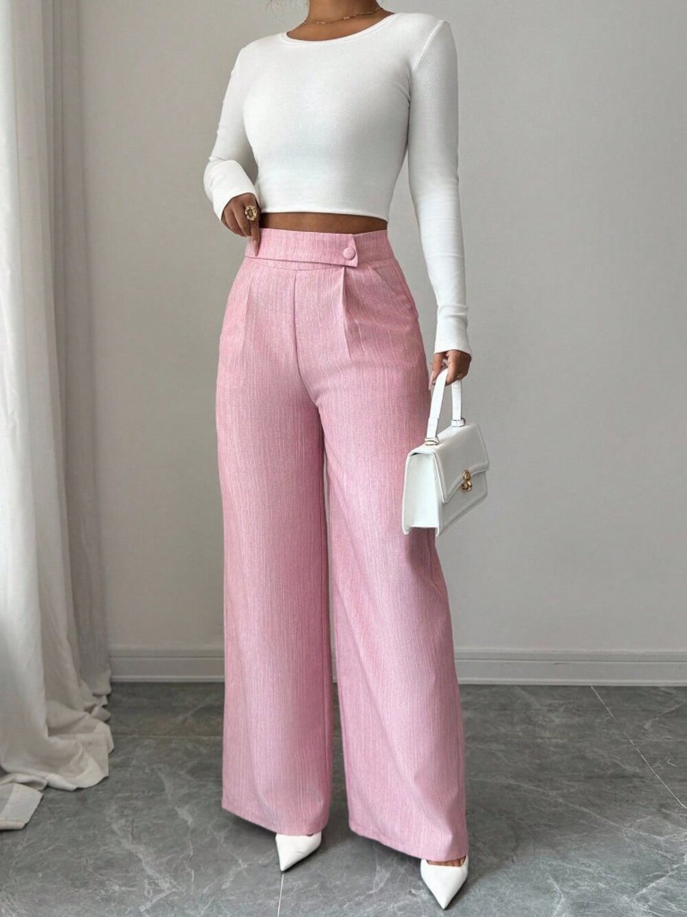 pinkCasual Women's Work Office Loose Flowy Straight Leg Pants - Picture 5 of 8